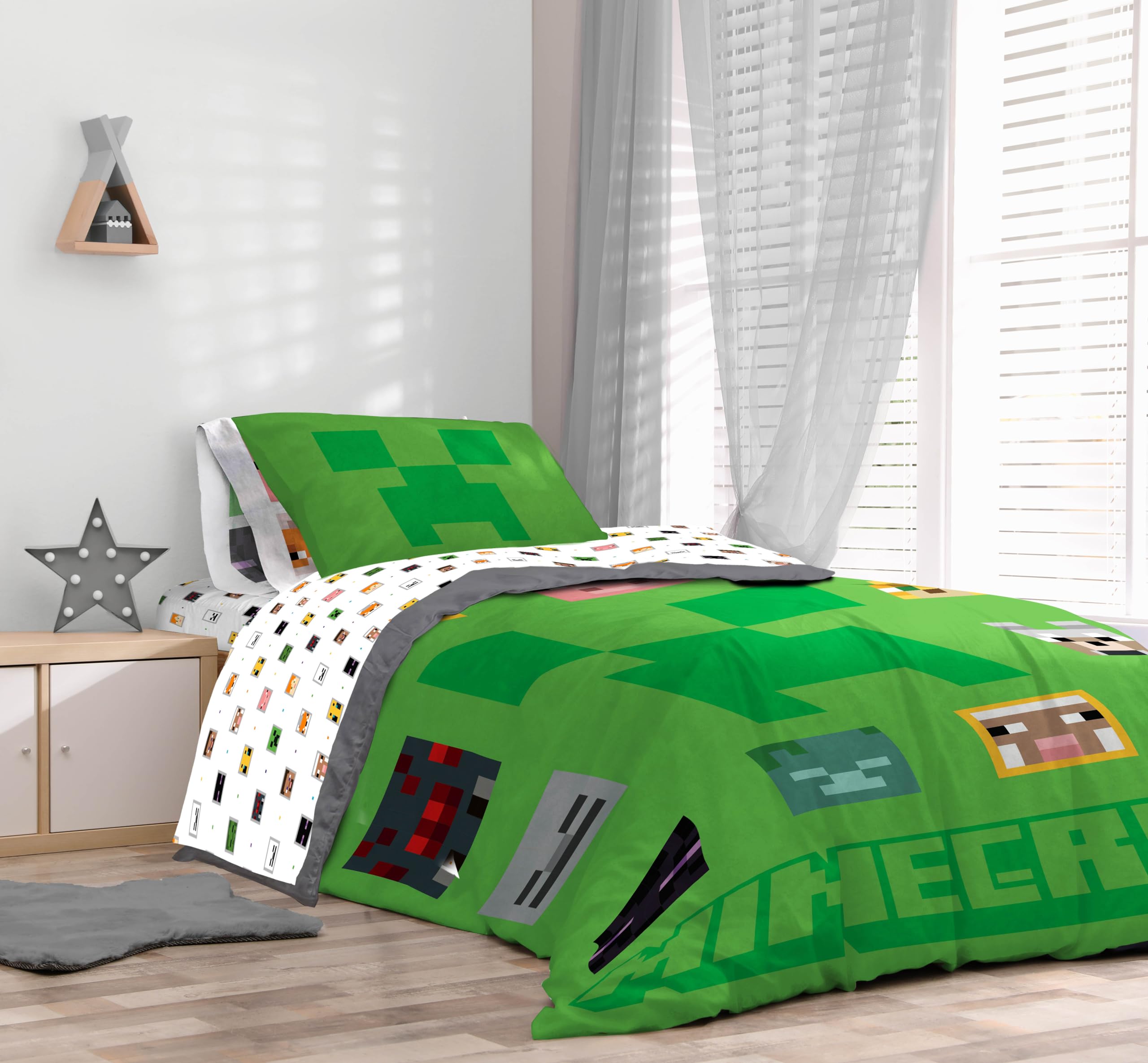 Sunny Side Up bed scale with toy showing mattress coverage and comfortable fit for a child's room