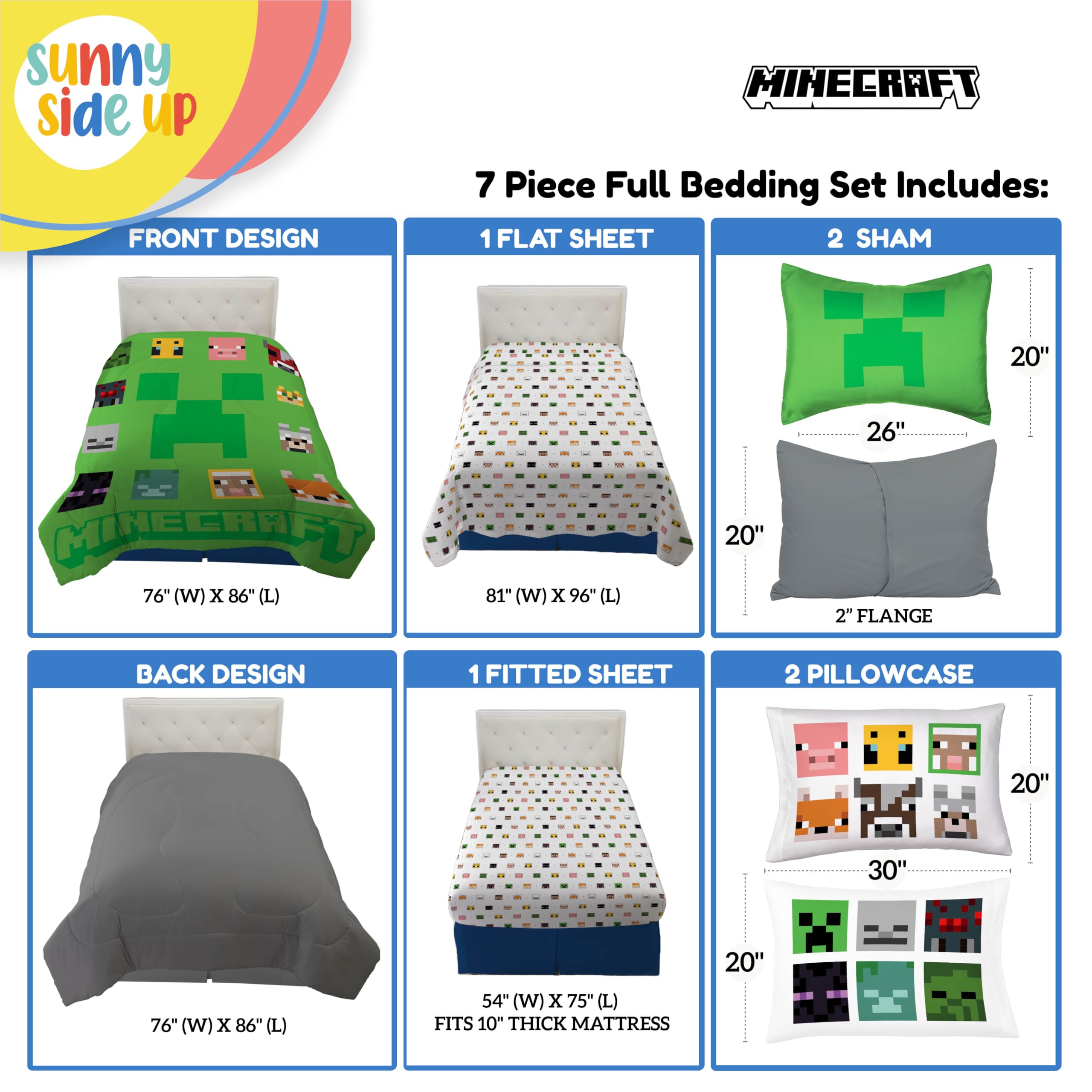Sunny Side Up flat lay of fitted sheet, flat sheet and two shams showing coordinated set convenience