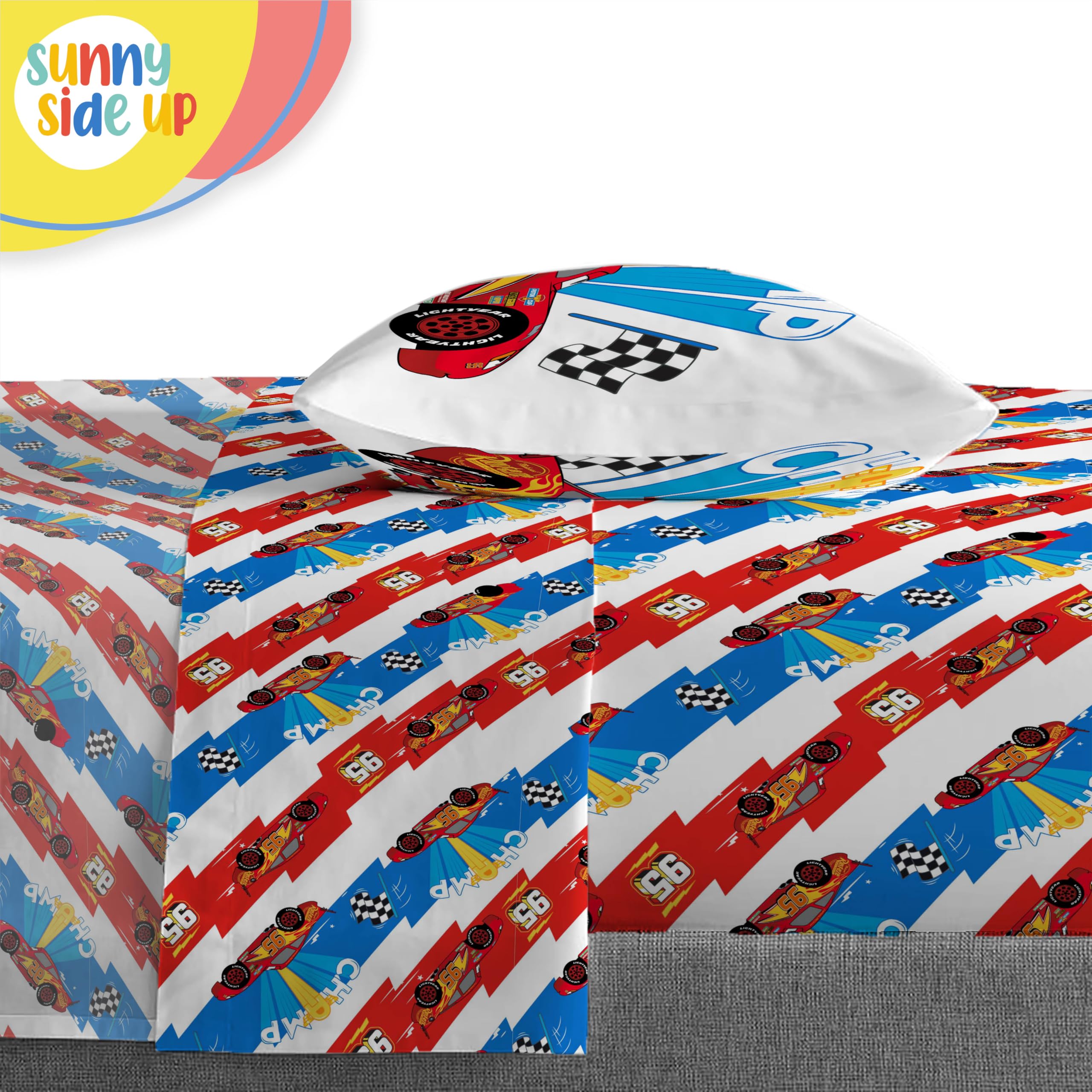 Sunny Side Up pillow sham close-up showing stitching and durable printed label