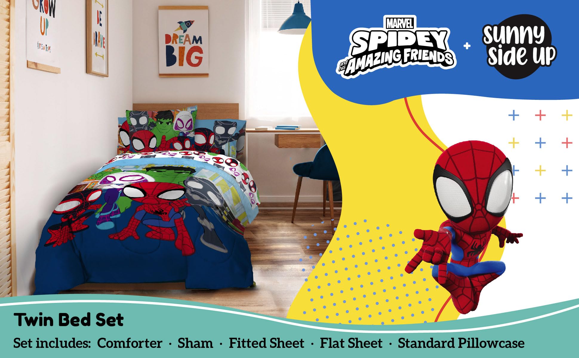 Sunny Side Up sheet set flat lay showing included pieces, highlighting complete bedding value