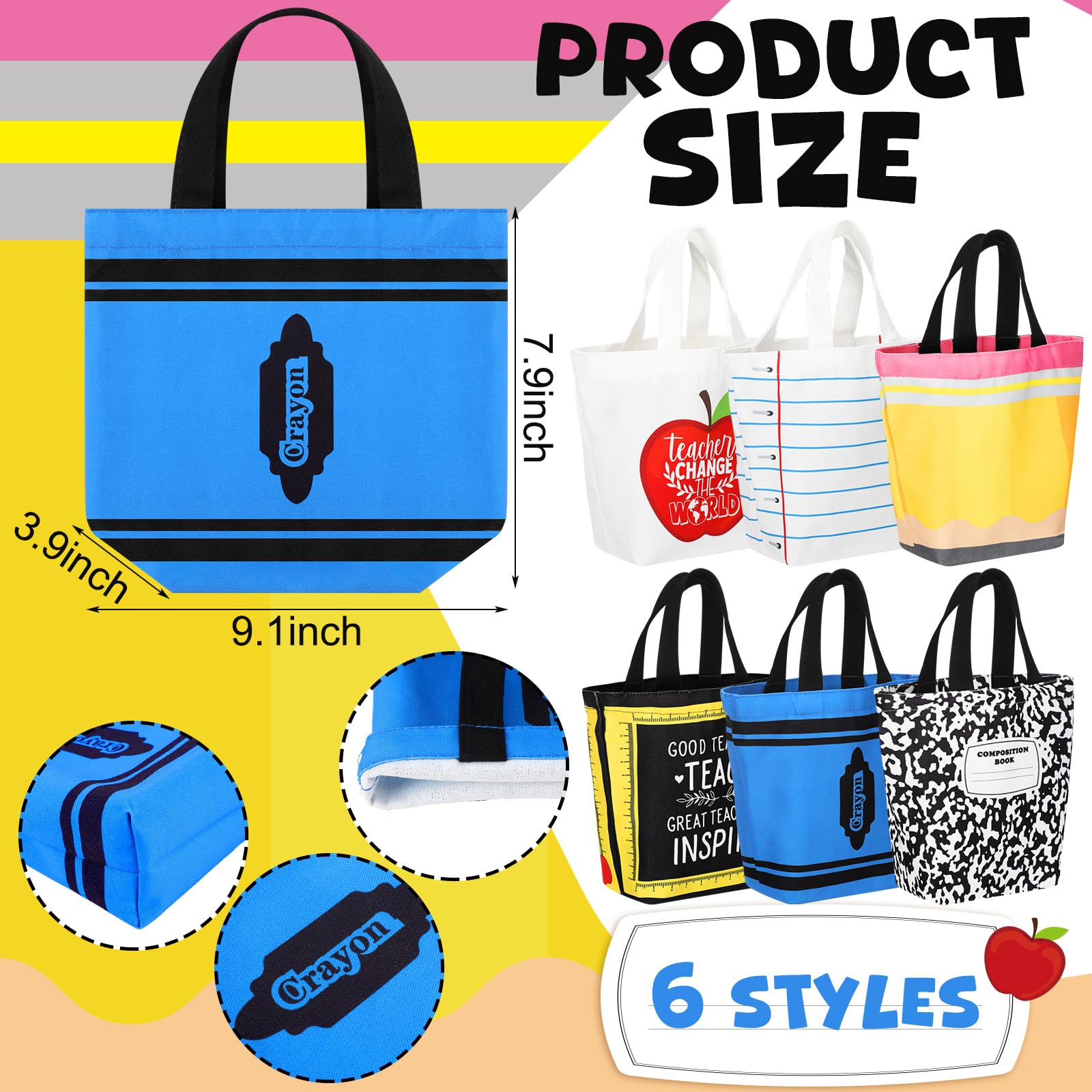 sunnymove mini tote beside notebook showing compact 9x4x8 inch size