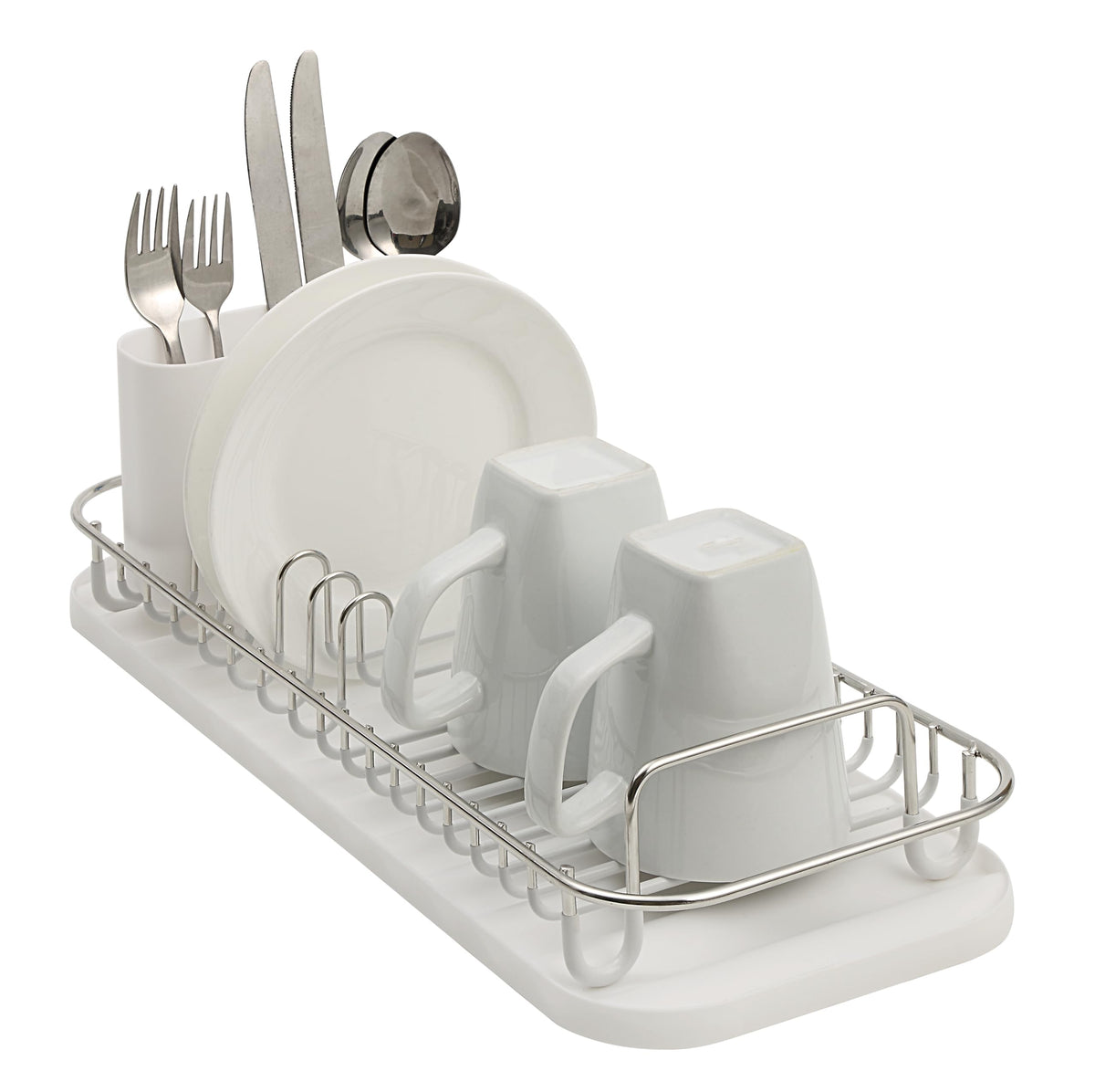 SunnyPoint front view compact dish rack showing organized plates and cups, maximizing space