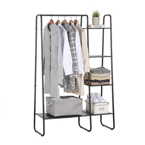 SunnyPoint front view of fully assembled rack showing organized clothes benefit: easy visibility