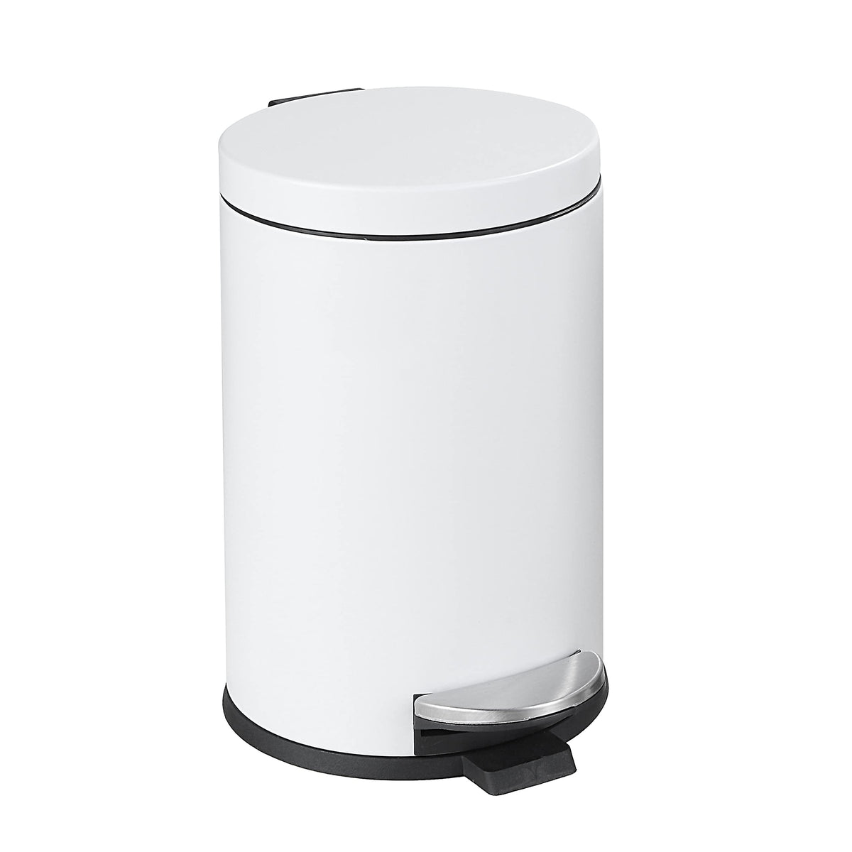 SunnyPoint front view of white trash can showing compact shape and discreet style