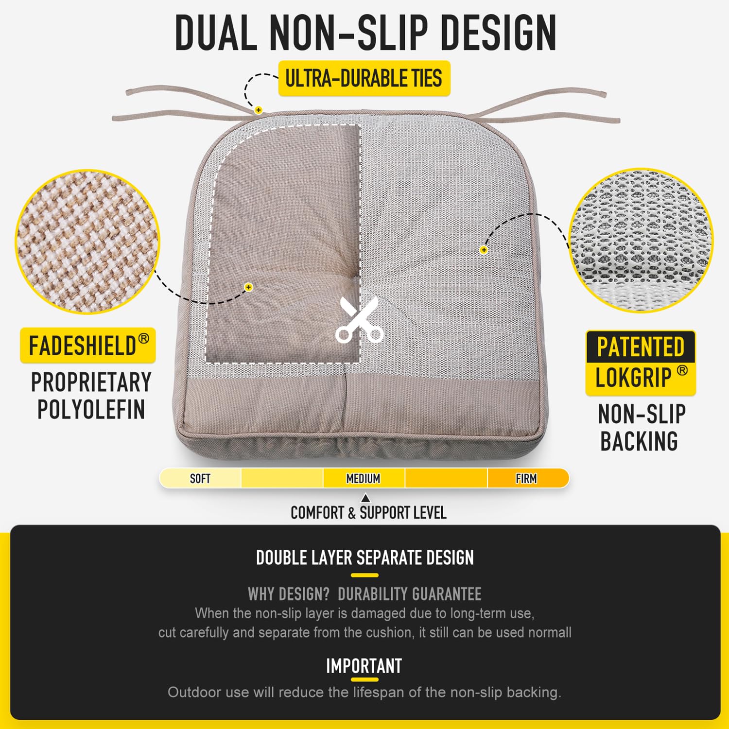 SUNROX back cushion profile showing ergonomic shape and reinforced tie attachment