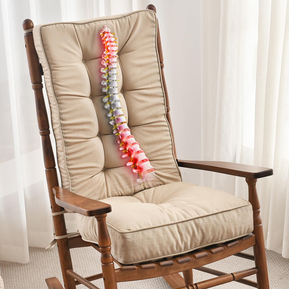 SUNROX front view of Husk Birch cushions showing tufted finish and piping for style