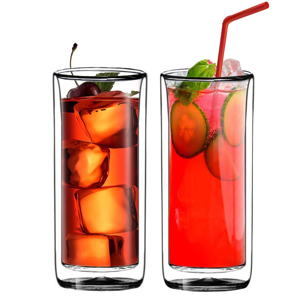 Sun's Tea front view of two 20oz tumblers showing clear borosilicate and premium look for entertaining