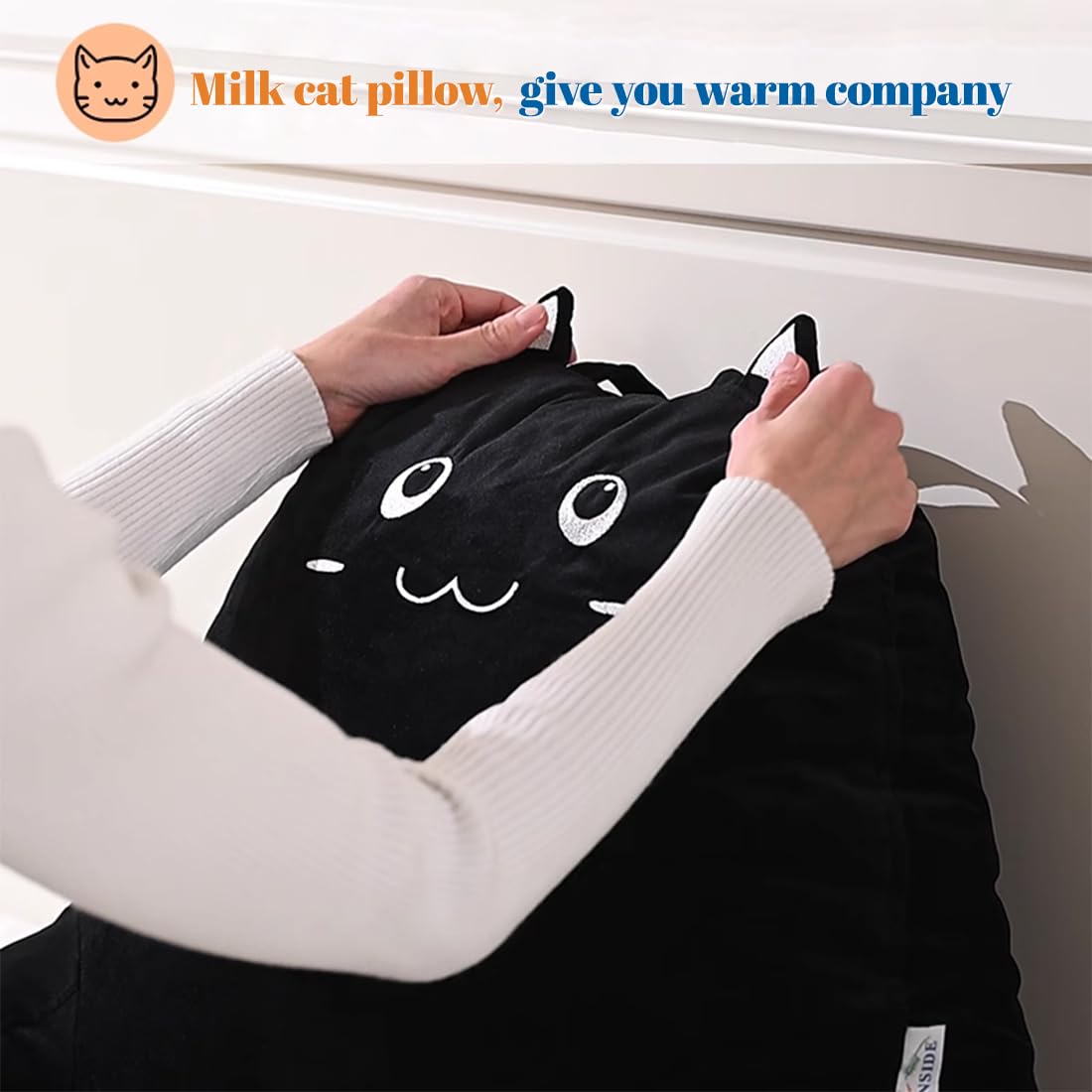 SUNSIDE cat pillow styled in a dorm room as decor and support