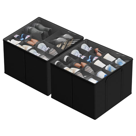 SUOCO two-pack front view showing tidy stacked shoe storage and space saving