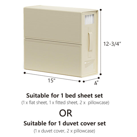 SUOCO SheetCube beside queen sheet set showing compact size benefit