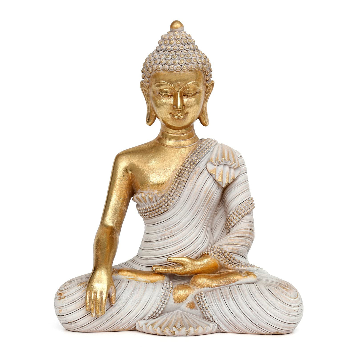 Suoedd gold Buddha front view showing balanced proportions and warm finish