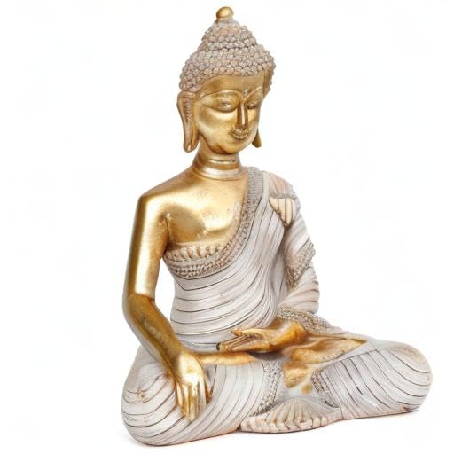 Suoedd gold Buddha in living room conveying elegant, tranquil decor