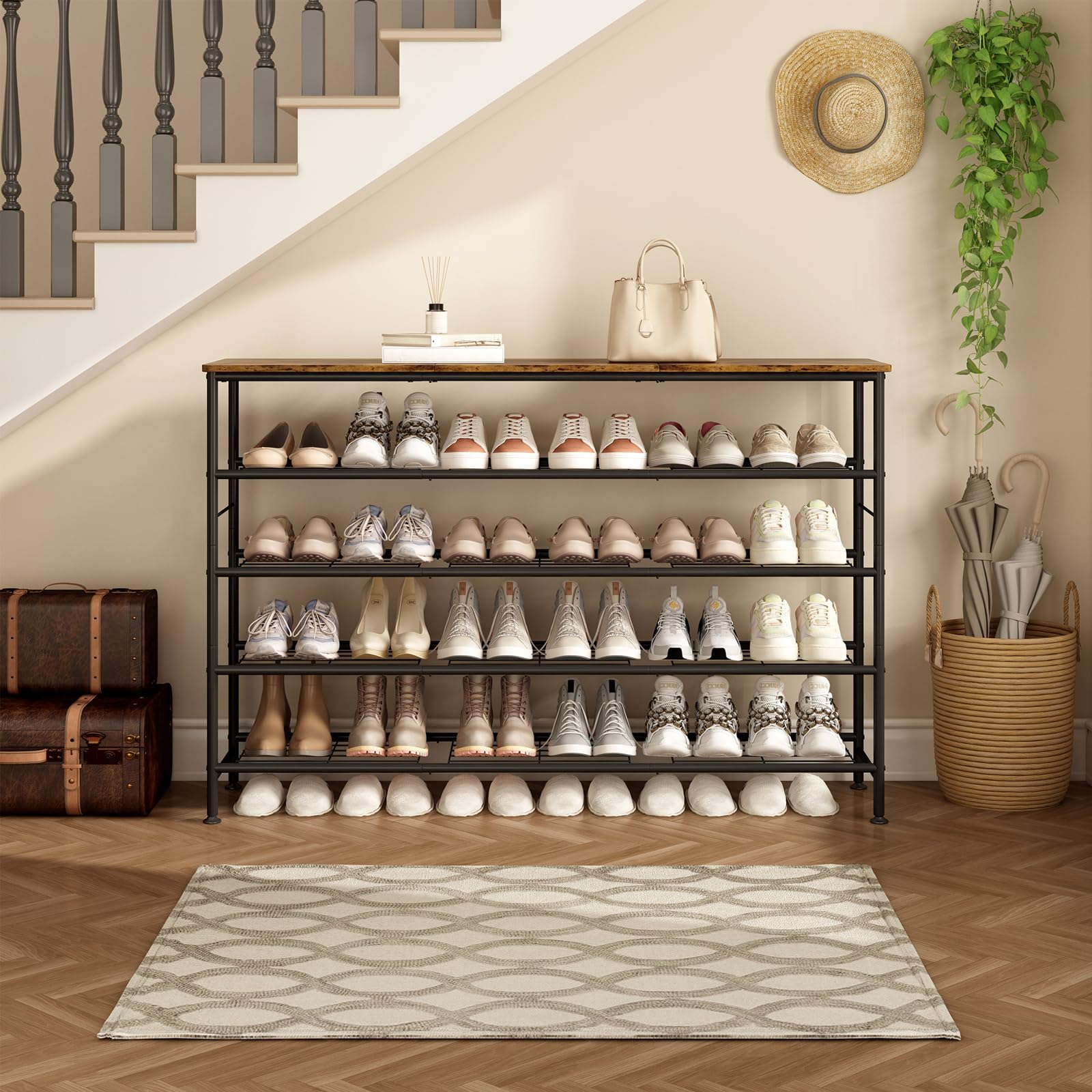 SUOERNUO rack in an entryway storing shoes neatly for clutter reduction benefit