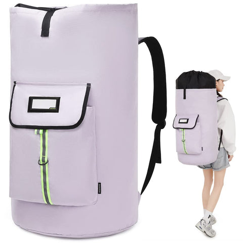 SUOVOCK front view showing full laundry backpack and organized pockets for quick access