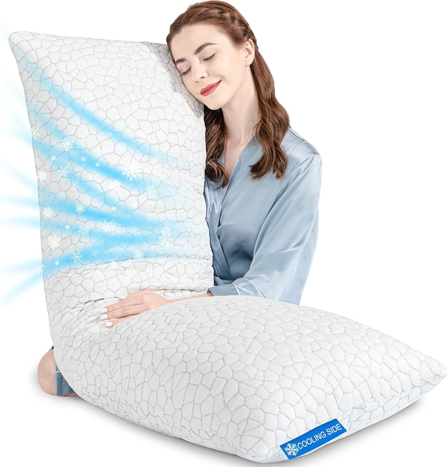 SUPA MODERN front view of full-length body pillow showing supportive shape and cool benefits