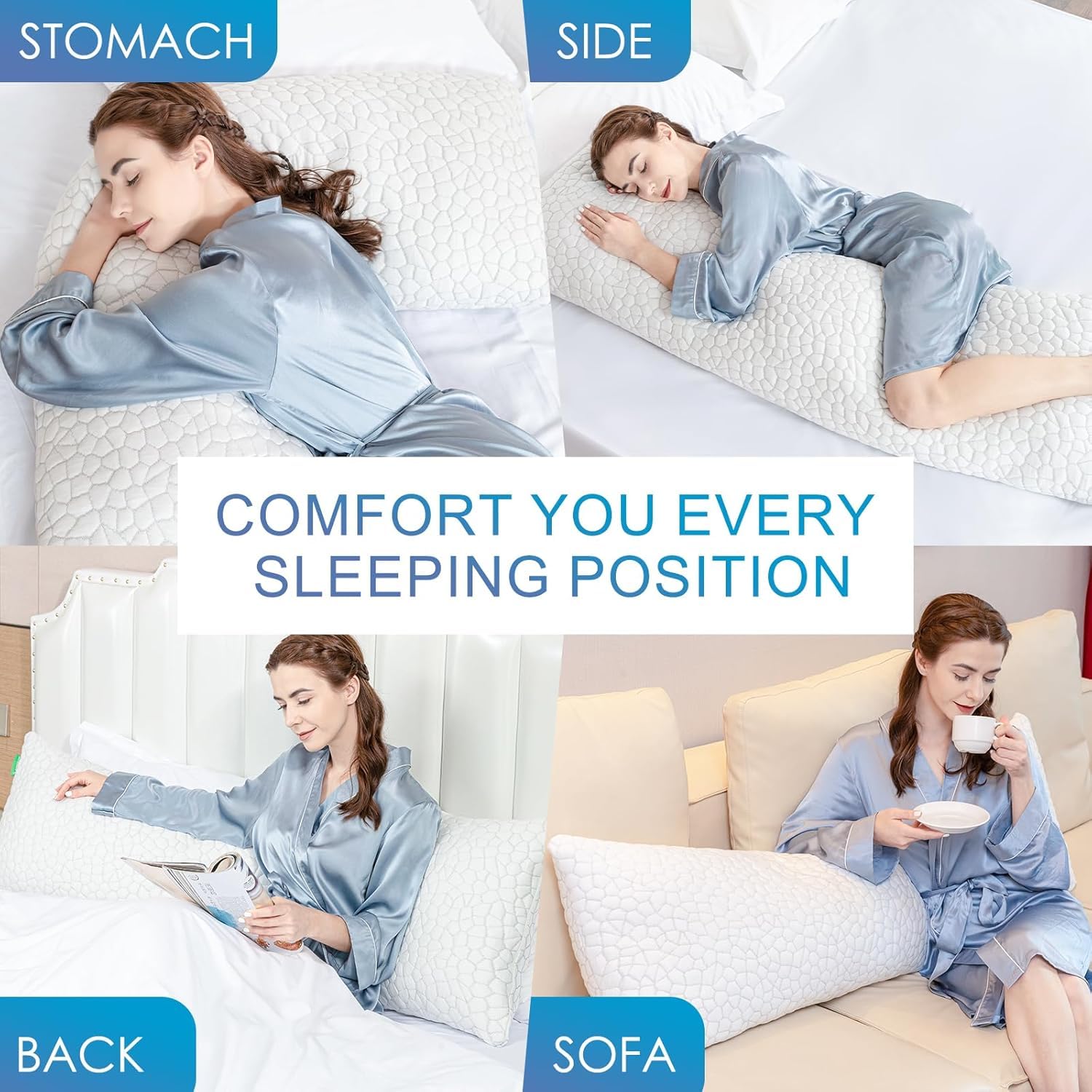 SUPA MODERN body pillow in bed supporting side sleeper for spinal alignment benefit