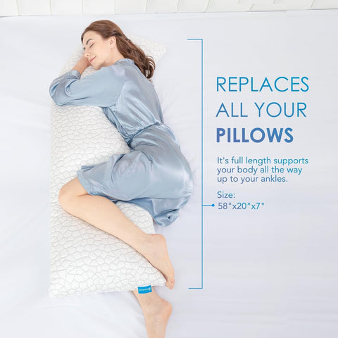 SUPA MODERN packaged pillow with size comparison showing scale and easy storage benefit