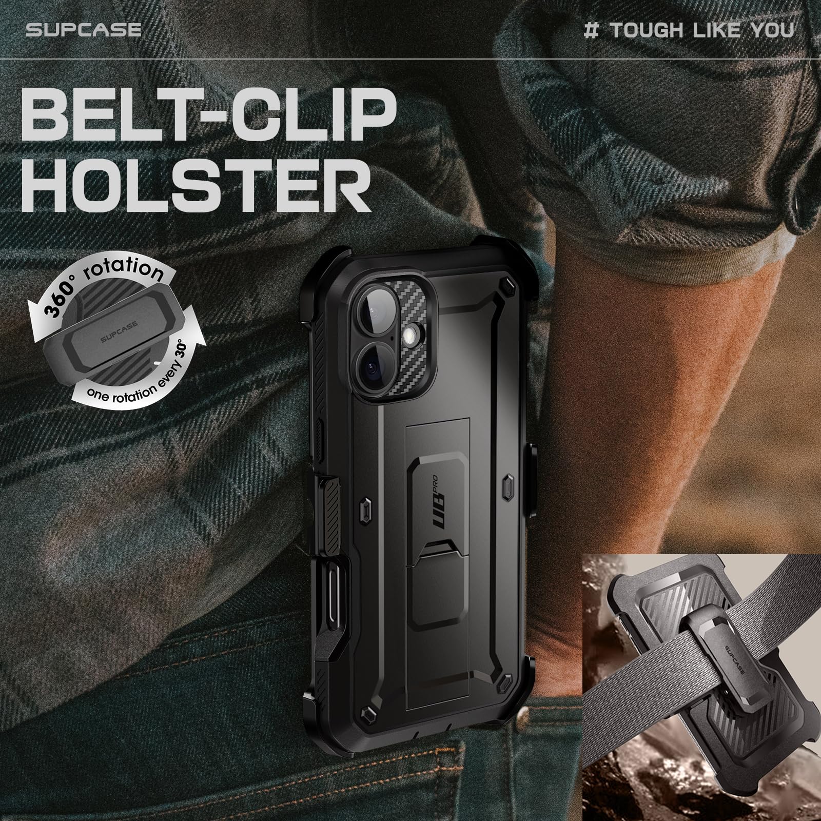 SUPCASE integrated screen protector close-up showing clear touch-friendly surface