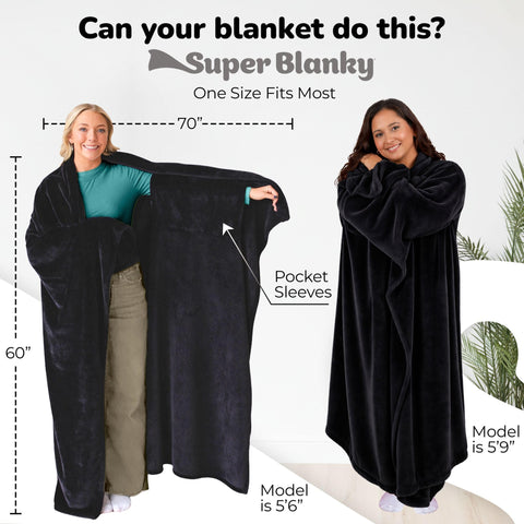Super Blanky back view highlighting roomy cut and drape benefits