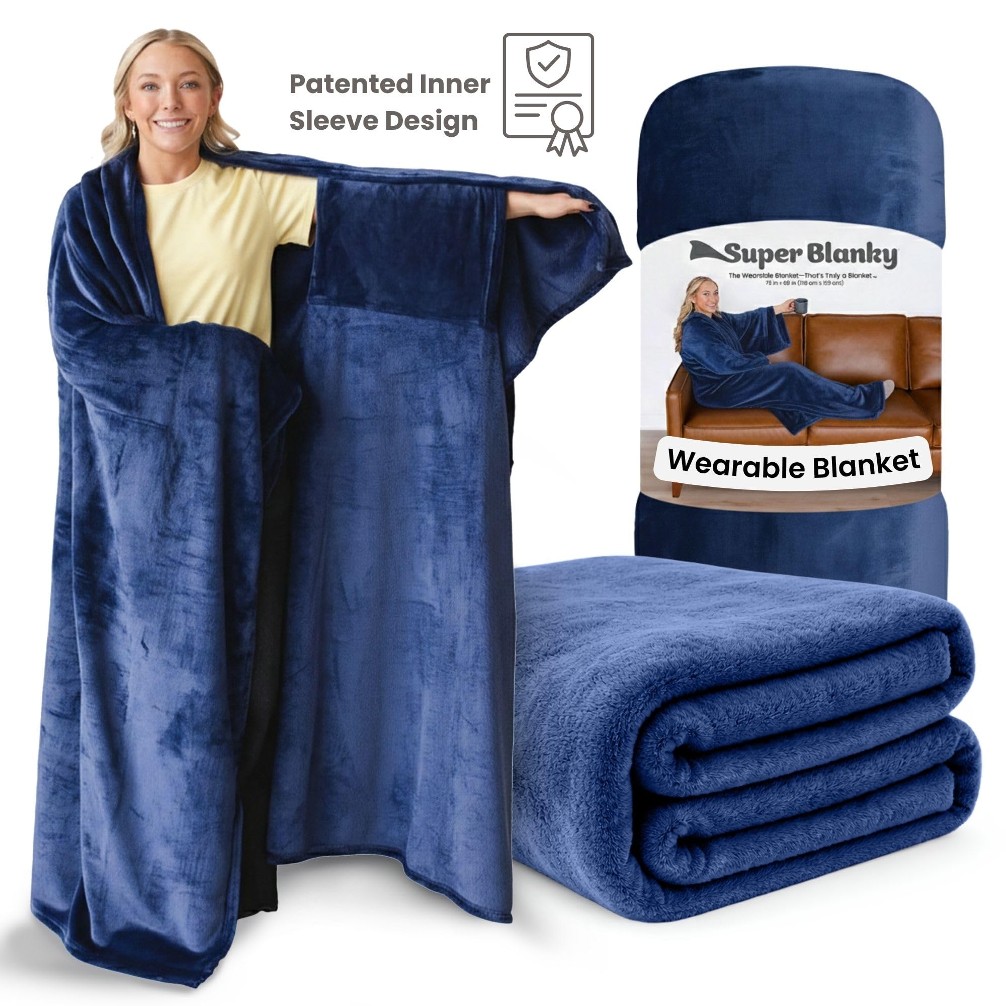 Super Blanky in dorm room lifestyle setting suggesting travel-friendly, giftable comfort