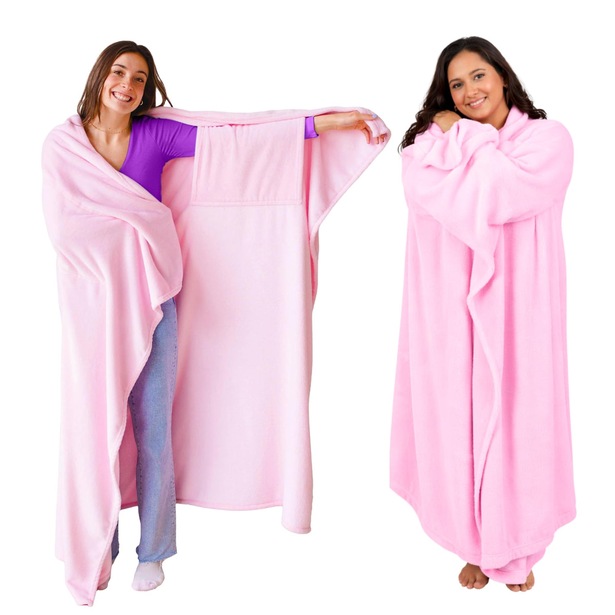 Super Blanky front view showing full oversized coverage and soft look for cozy lounging
