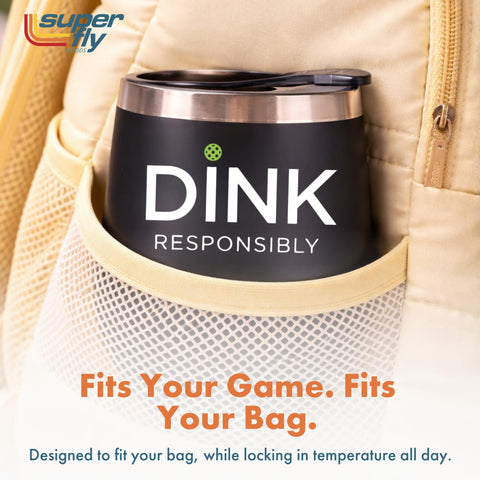Super Fly Goods placed on a pickleball court bench showing sport-ready use