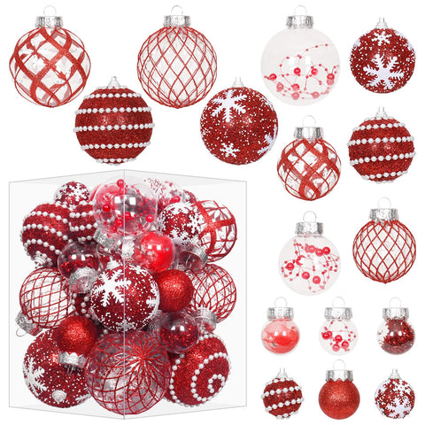 Super Holiday front packaging showing 33 red ornaments and easy storage benefit
