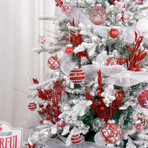Super Holiday ornaments on a Christmas tree adding bright, consistent red color