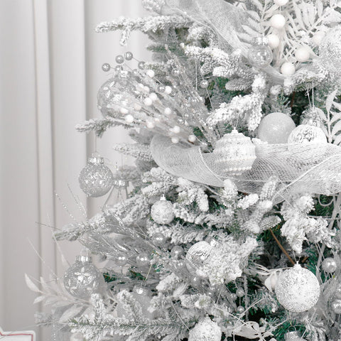 Super Holiday silver balls hanging on a wreath creating instant seasonal curb appeal