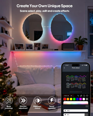 Super RGB lights styled on bedroom headboard delivering cozy customizable glow