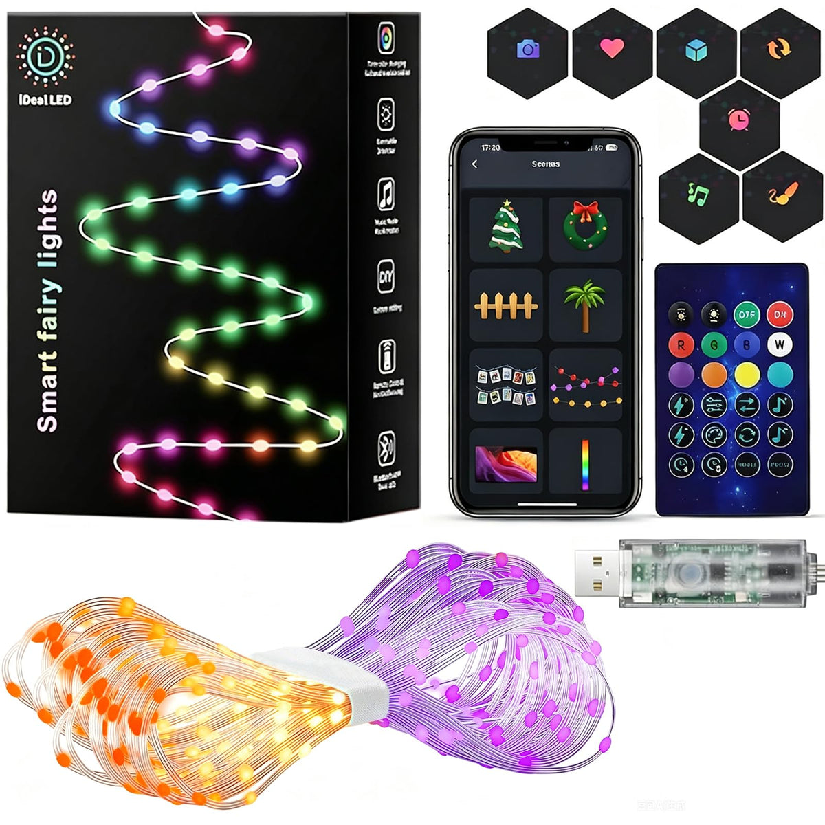 Super RGB front packaging and full 66ft strand showing versatility and coverage