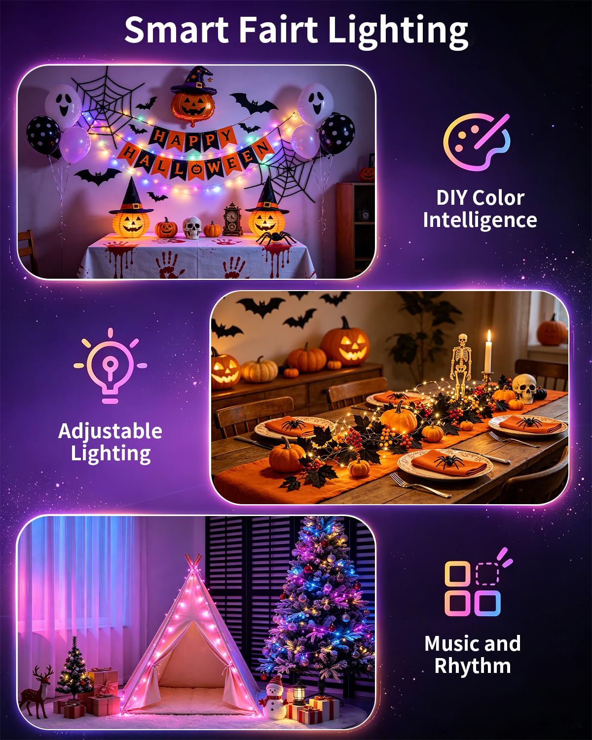 Super RGB lights wrapped around tree creating vibrant outdoor ambiance