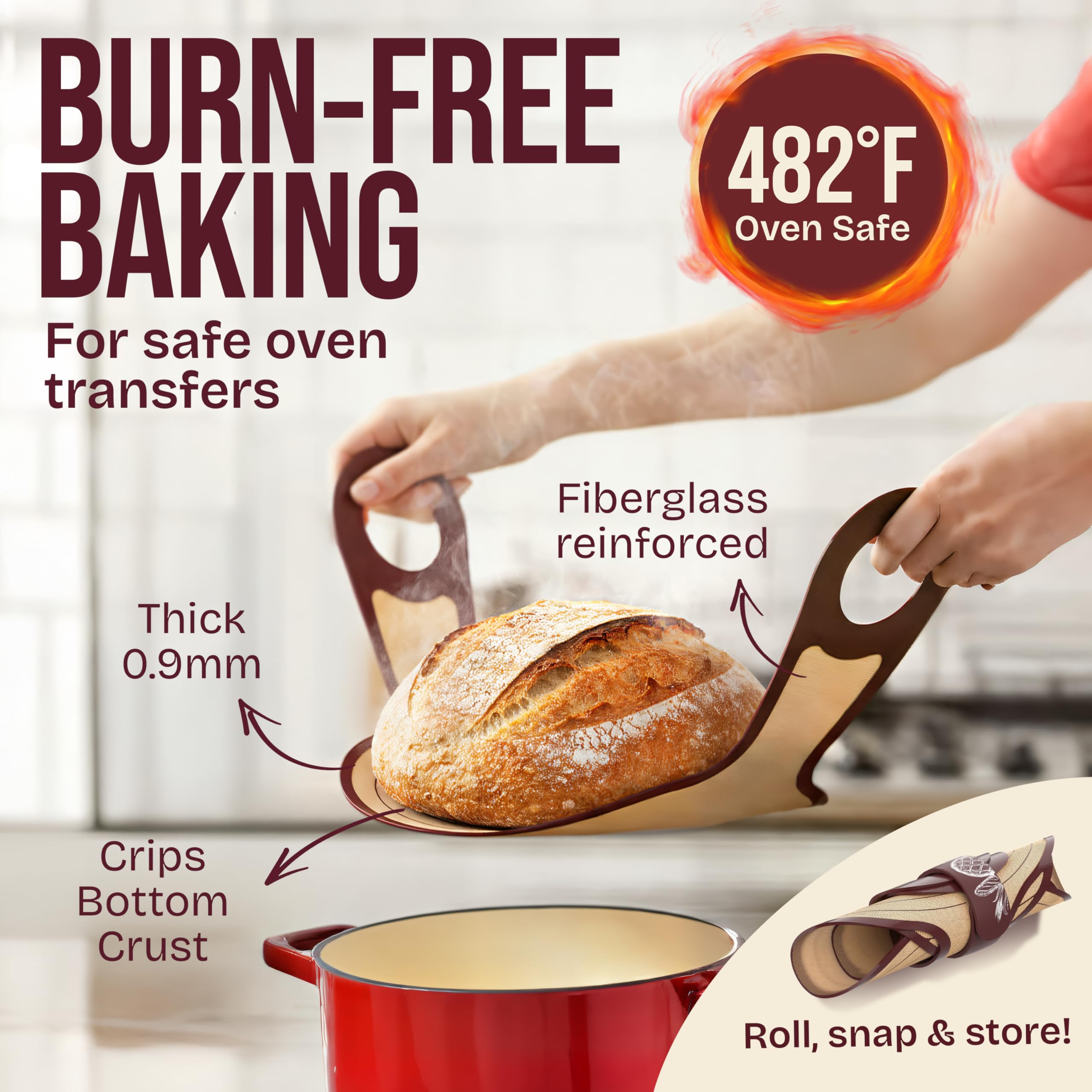Superbaking loaf being lifted from oven showing safe handling