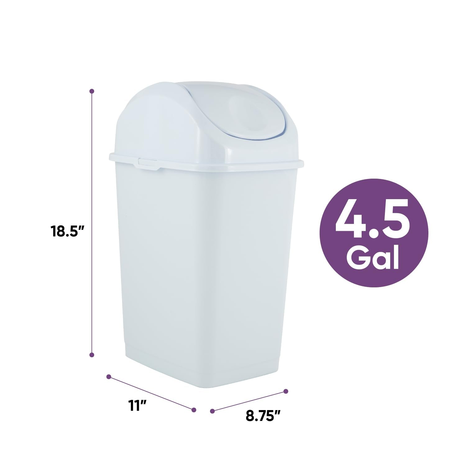 Superio swing-top lid detail highlighting easy one-handed disposal benefit