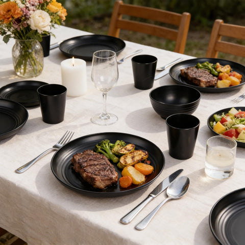 supernal bowls and cups arranged to show matching set and serving versatility