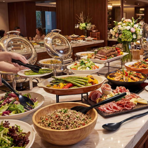 supernal serving spoons in wooden bowl presenting salad service benefit