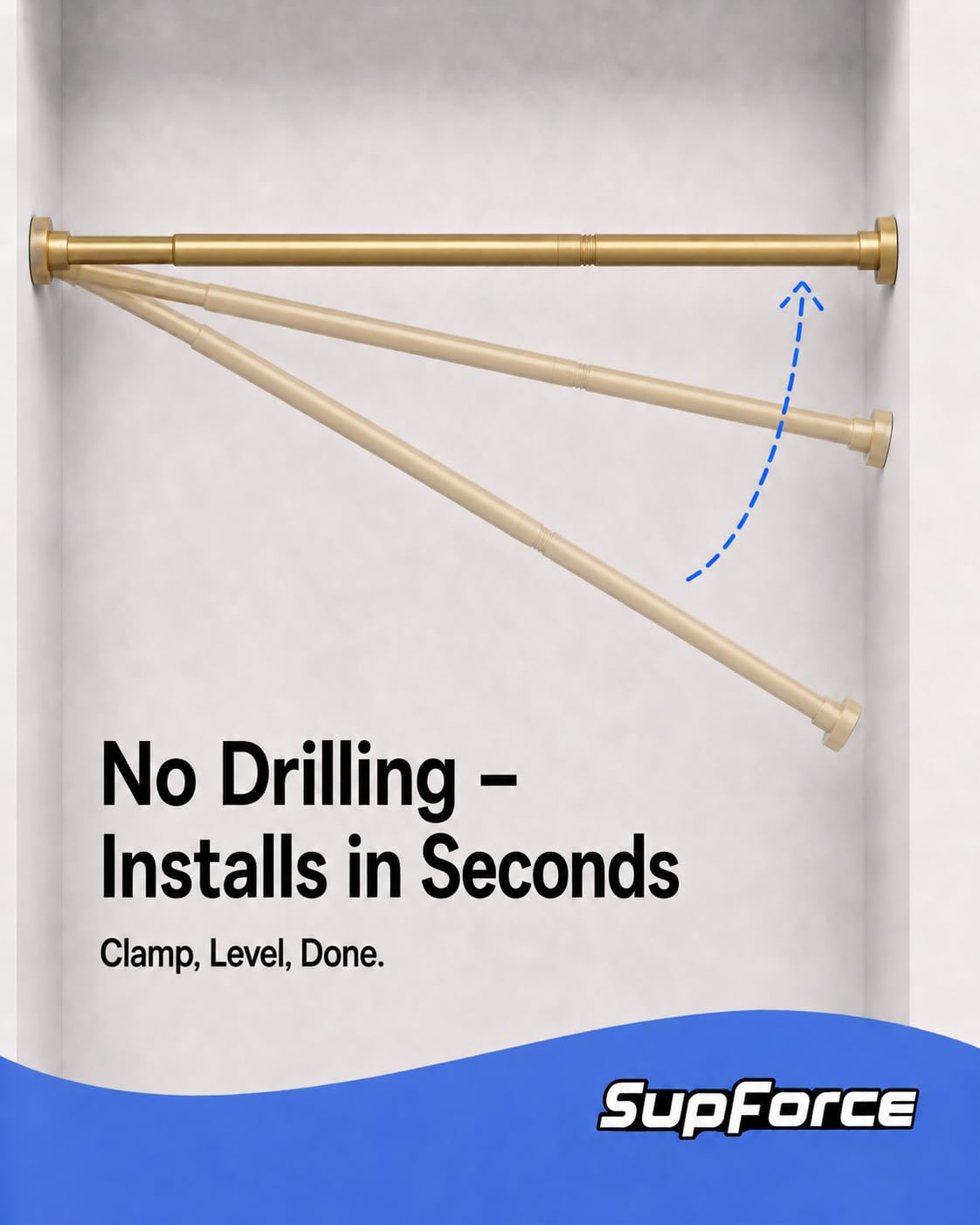 Supforce rod supporting multiple coats demonstrating strong 66 lb capacity