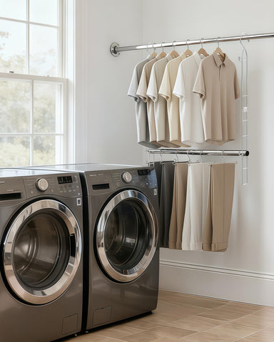 Supforce lifestyle bedroom organization scene, keeps wardrobe tidy and reachable