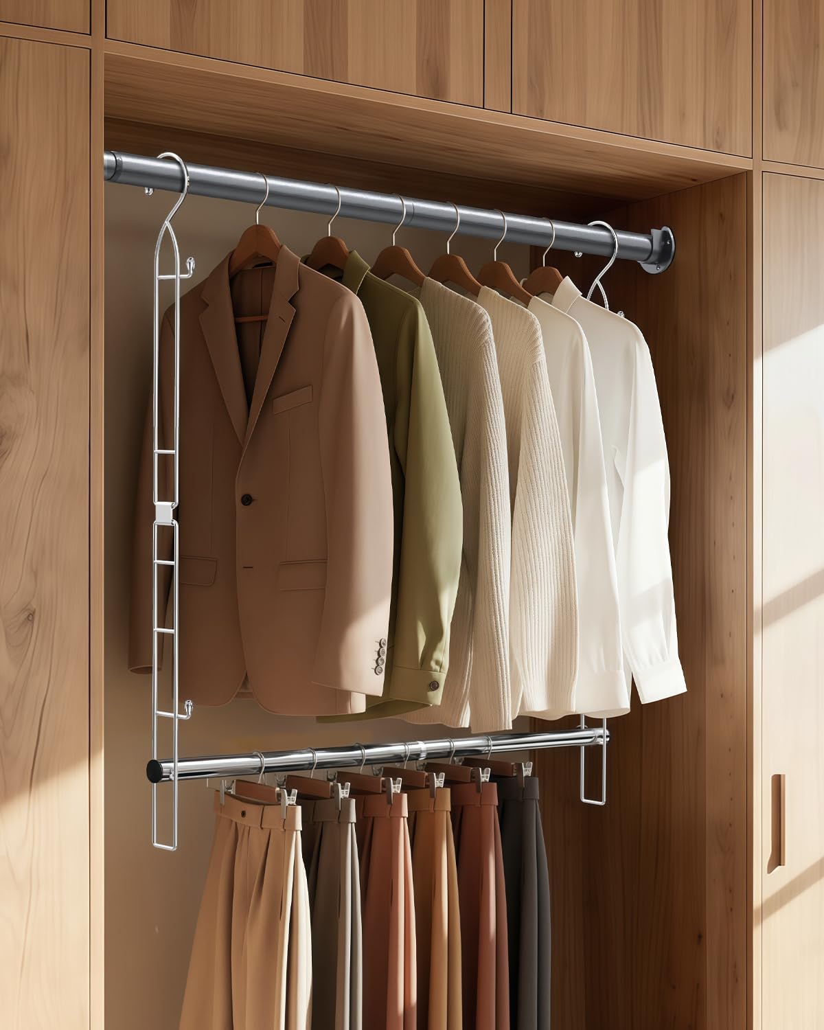 Supforce size comparison with hangers, shows compact space-saving scale