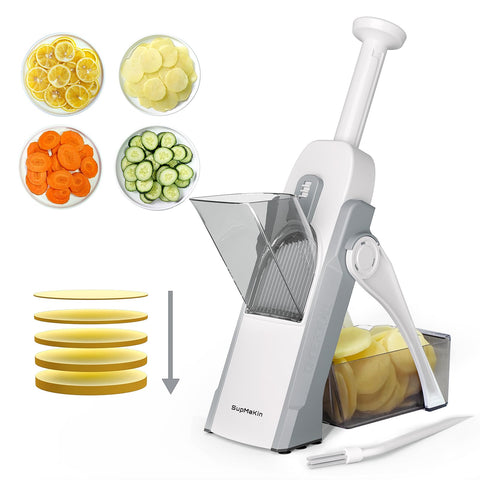 SupMaKin front view showing mandoline packaging and clear product benefits