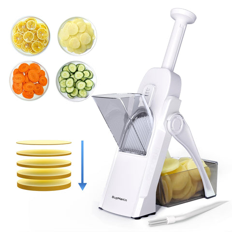 SupMaKin front view packaging showing compact mandoline and benefits