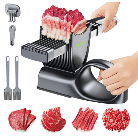 SupMaKin front view and packaging showing complete slicer kit and benefits