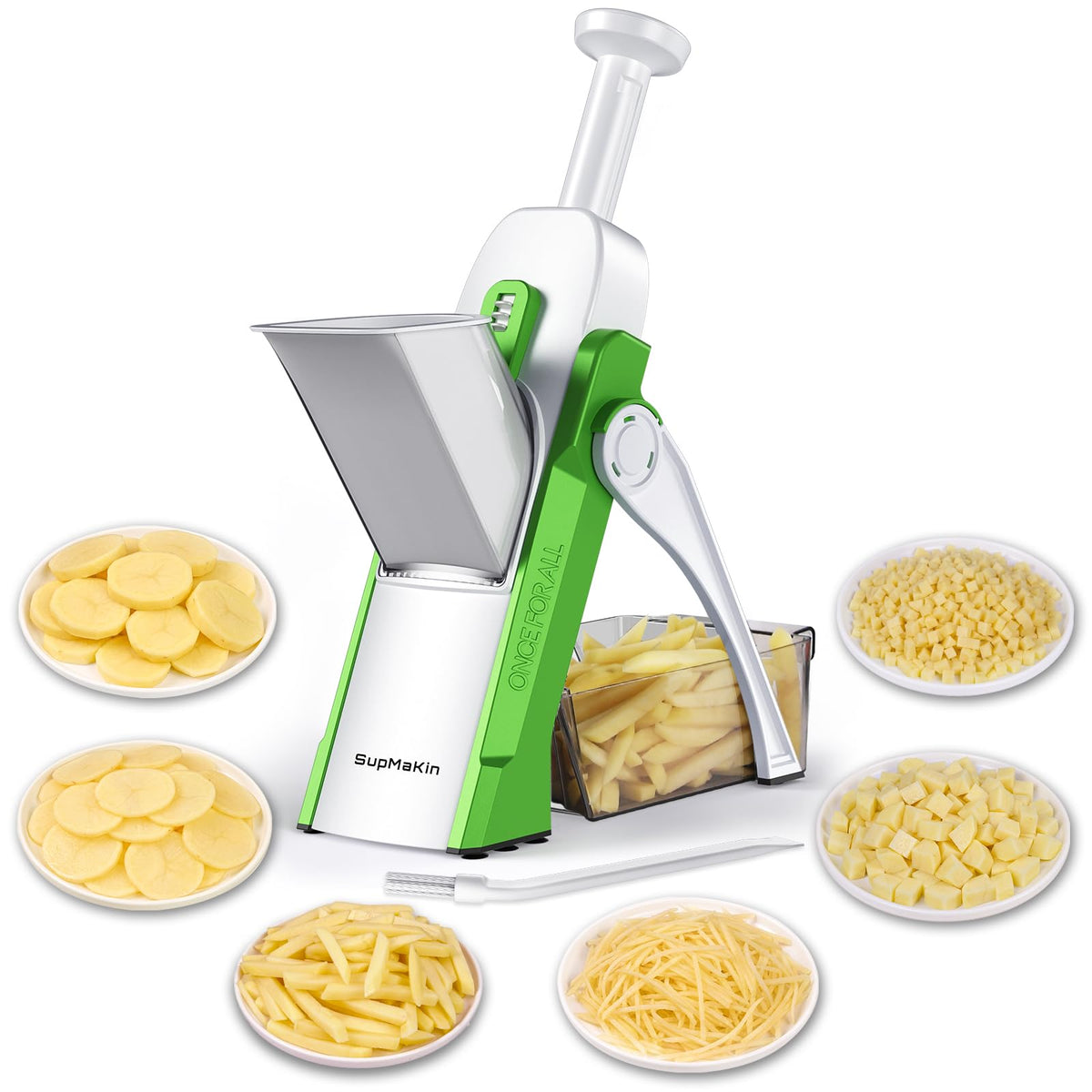 SupMaKin front view showing compact safe slicer and stable base benefit