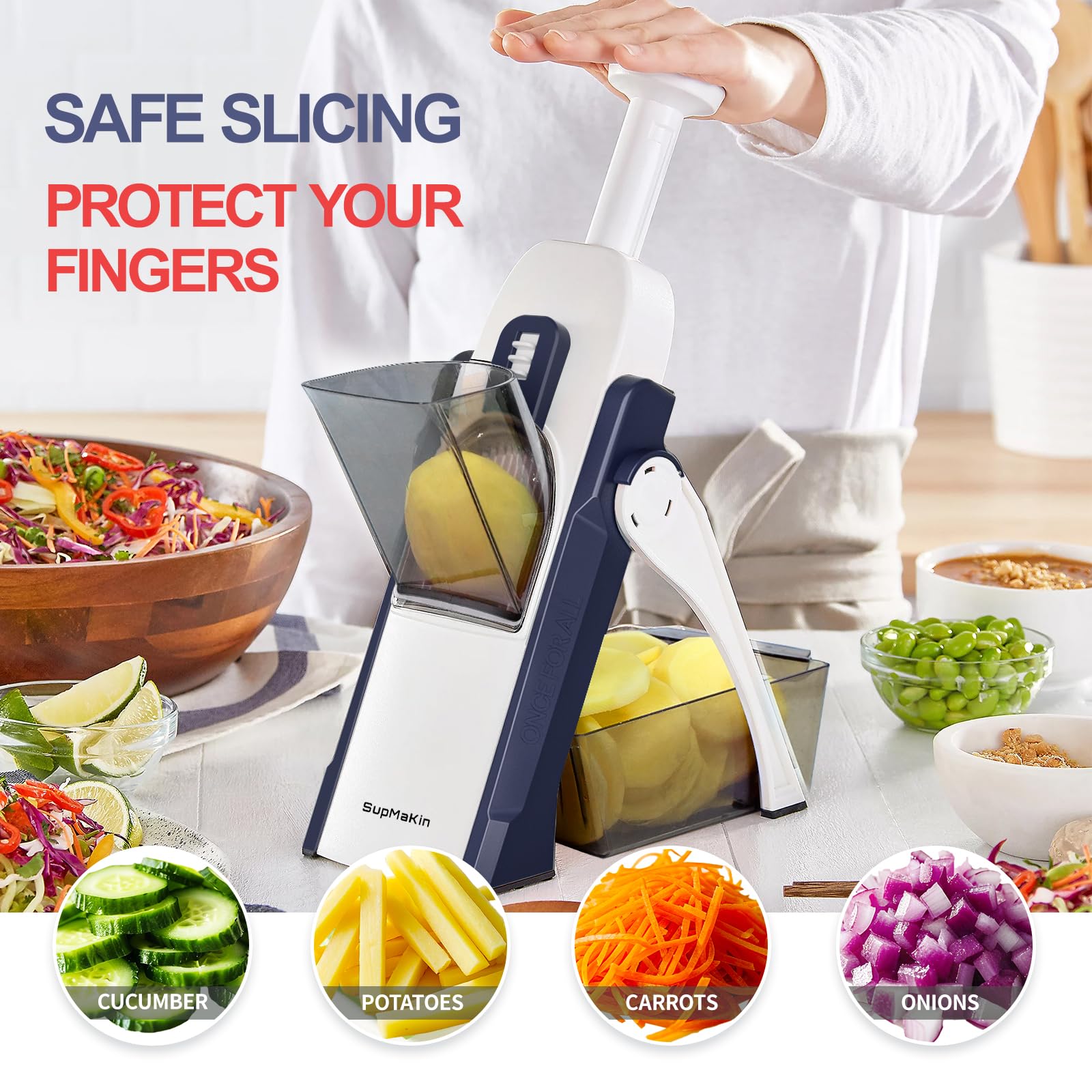 SupMaKin close-up of hidden stainless-steel blade for safer cutting benefit