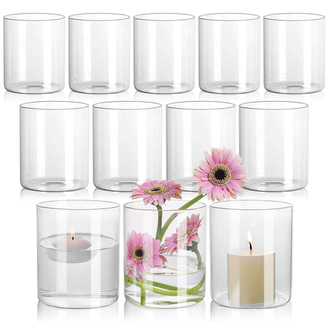 SUPMIND front view of 12-piece clear vases showing neat packaging and uniform height