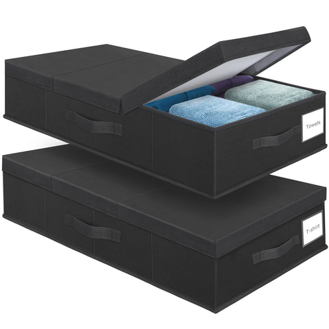 Supowin front view of two black storage bins showing neat organization benefits
