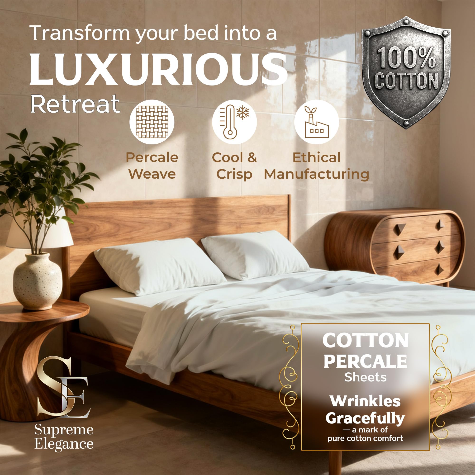 SUPREME ELEGANCE fitted sheet deep pocket detail proving snug fit benefit: anti-slip mattress grip