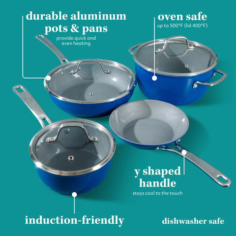 Sur La Table frying pans in use on stovetop showing even heating and cooking performance