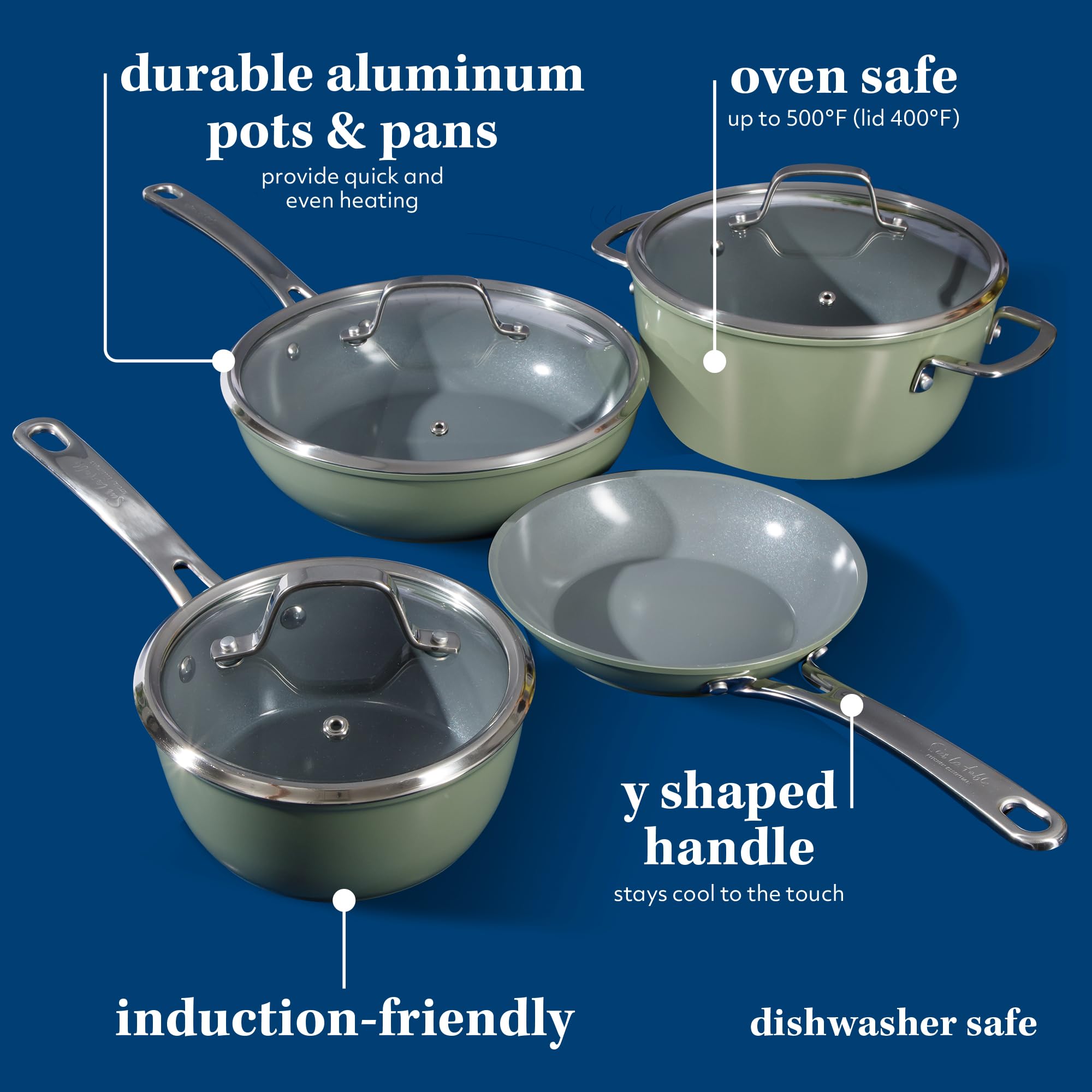 Sur La Table saucepan with lid angled to show sturdy handle and tight-fitting lid for better heat retention