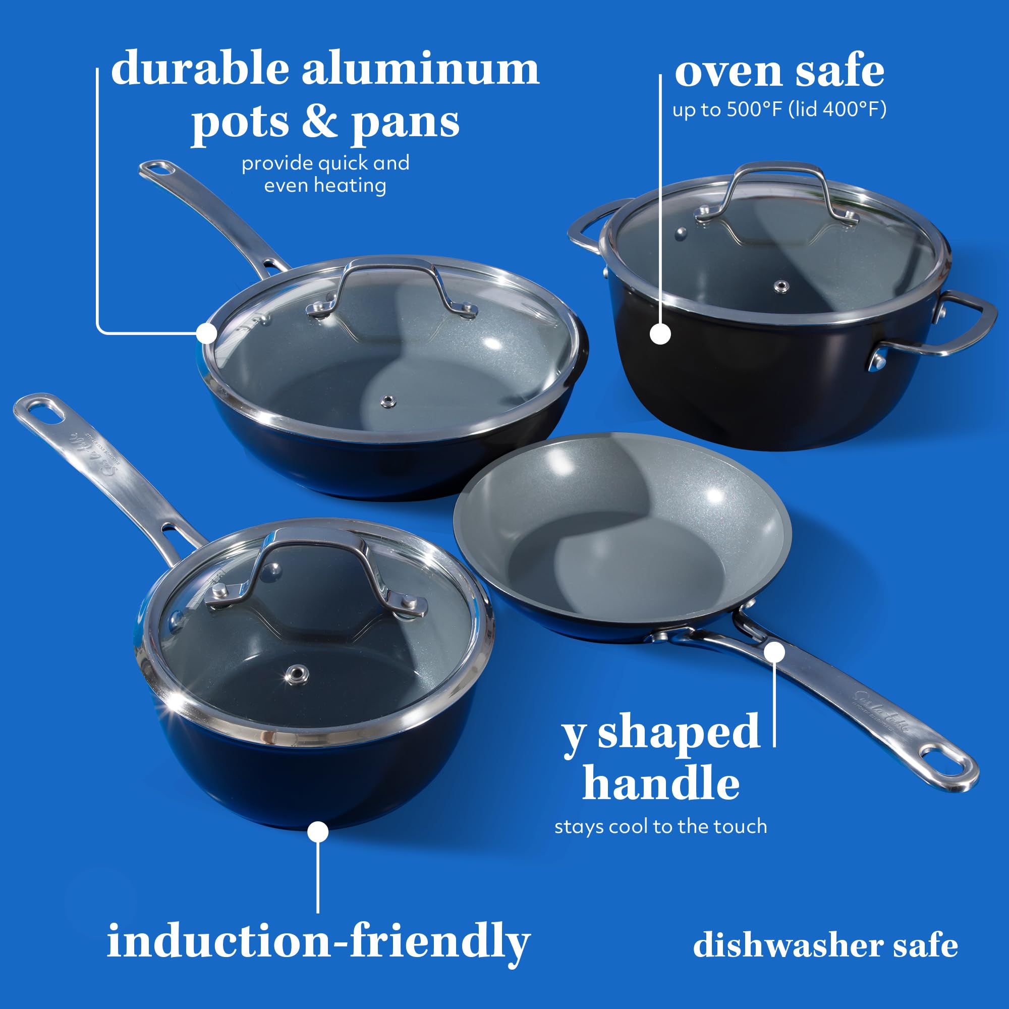 Sur La Table stainless steel y-shaped handles and rivets that stay cool and add durability